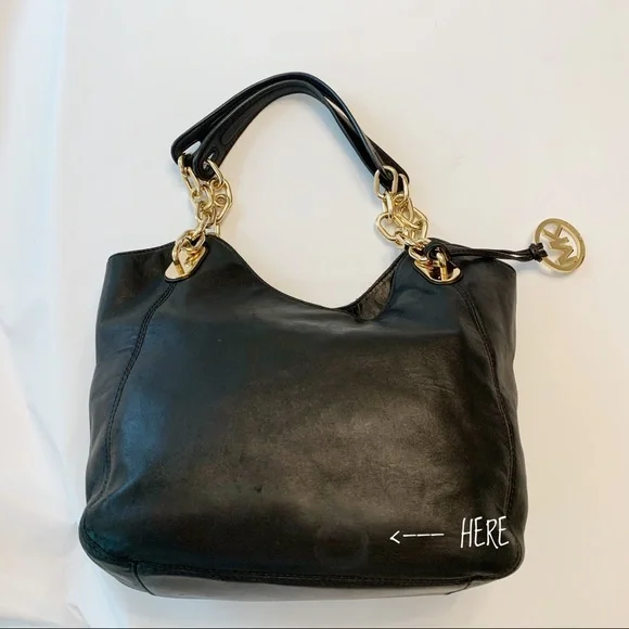 Michael Kors Soft Calf Leather Lillie Chain Tote Black Gold Hardware - Picture 6 of 11